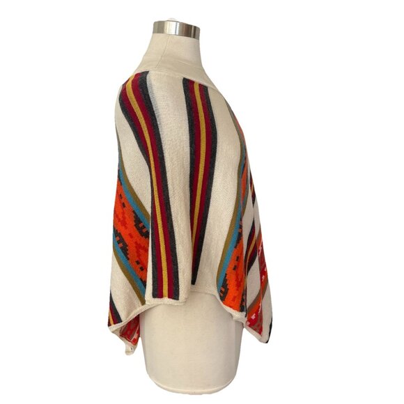 Sol Alpaca Poncho OS Womens Andgyle Orange Cream Striped Pullover Baby Alpaca - Picture 4 of 8